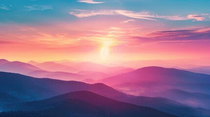 Obraz premium Stunning sunset backdrop with mountains