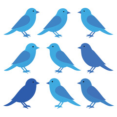 Set of Blue Tanager BlueGrey Tanager animal black silhouettes vector on white background