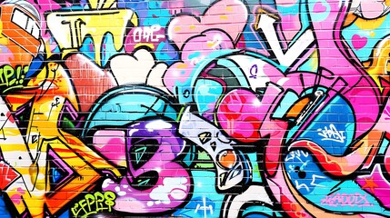 Fototapeta premium A graffiti wall with a melting pot of cultural symbols and vibrant hues