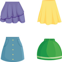 Collection of four stylish skirts in flat design for fashion related graphics