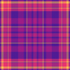 Interior check background seamless, customized pattern plaid fabric. 40s textile tartan vector texture in violet and pink colors.