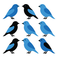 Set of Blue Tanager BlueGrey Tanager animal black silhouettes vector on white background