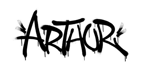 Sprayed Arthur name with overspray in black over white. Vector illustration.
