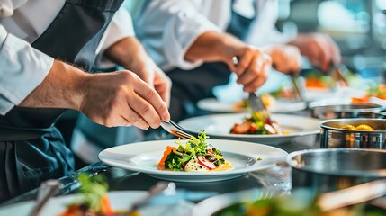 A chef presenting a dish to a panel of judges, representing the aspiration to achieve culinary excellence and recognition