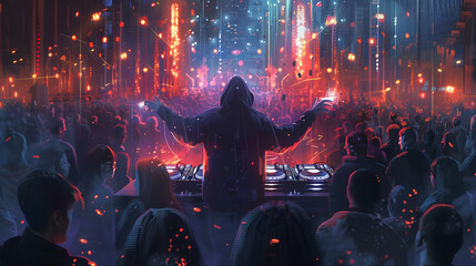 dj night club party rave with crowd in music festive