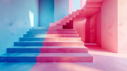 Abstract pastel-colored background featuring blue and pink stairs . ai generated