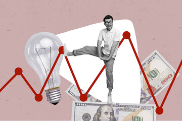 Trend artwork composite sketch image 3D photo collage of stats graphics line money idea lamp usd...