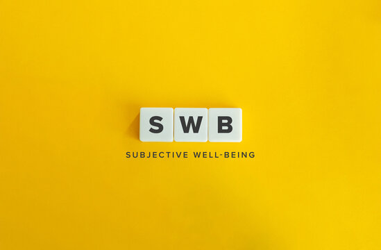 SWB, Subjective Well-being or Life Satisfaction. Text on Block Letter Tiles on Flat Background. Minimalist Aesthetics.