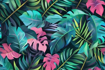 Seamless pattern with vibrant summer leaves.