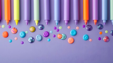 Highlighters at the Edge A Minimalist Carnival of Colors on a Lavender Background