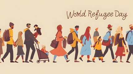 World Refugee Day, Vector. World Refugee Day Poster, Typescript, World Refugee Day Banner, Poster, Card, Design. Refugee Day, Calligraphy. Story. Refugee Day Poster, illustration. on. Refugees People