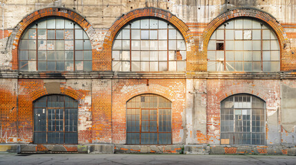 Rounded industrial old building wall with urban window