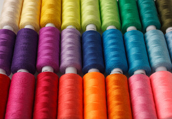 Set of colorful spools of thread