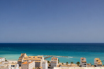 Photo of the beautiful city of Altea in Spain showing an ocean view from the Spanish homes and...