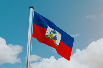 Haiti National Flag with Sky Background 3d illustration image
