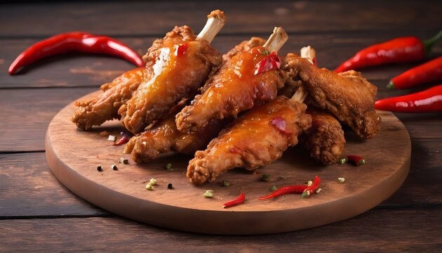 chicken wings wich chillis on wood 