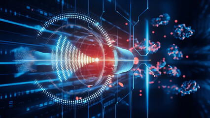 Obraz premium Structured database. Abstract digital wave particle. Digital music background. Sound vibrations. Futuristic dotted wave. Big data analytics. 3D illustration of nano particles in cyberspace