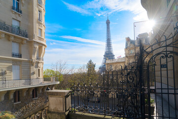 Fototapeta premium famous Eiffel Tower landmark and Paris city at summer, Paris France with sunshine