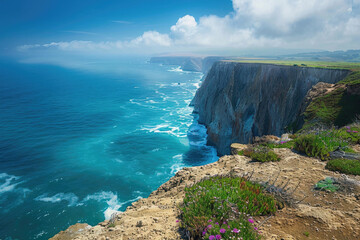 Spectacular view from a cliff overlooking the vast ocean