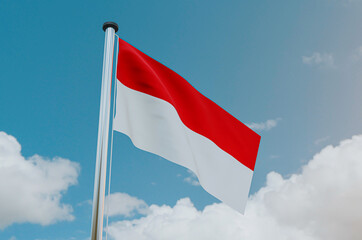 Indonesia National Flag with Sky Background 3d illustration image
