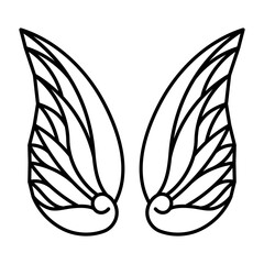 Vector angel or bird wing. Hand drawn. Monochrome drawing element isolated on white background.