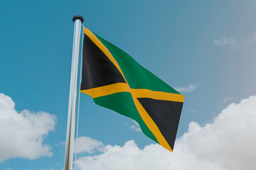 Jamaica National Flag with Sky Background 3d illustration image
