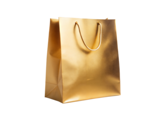 gold shopping paper bag isolated on white background