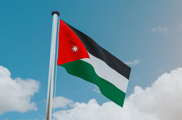 Jordan National Flag with Sky Background 3d illustration image