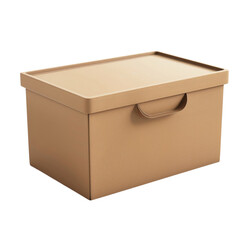3D light brown storage box isolated on white background.