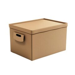 3D light brown storage box isolated on white background.