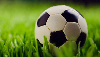 Fototapeta premium Soccer Ball on Lush Green Field. Generative AI