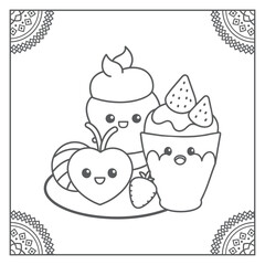 Cute Dessert Coloring page Illustration