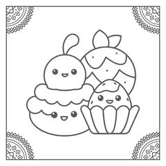 Cute Dessert Coloring page Illustration