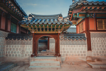 the side the side doors and walls of Gyeongbokgung Palacedoors and walls of Gyeongbokgung Palace
