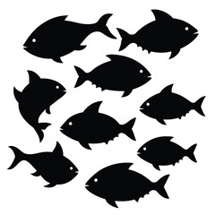 Set of Bluefish animal black silhouettes vector on white background