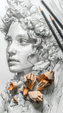 Highquality photo of a sketchbook with detailed pencil drawings and sketches, isolated on a white background with space for text or design elements