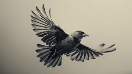 Obraz premium A monochromatic image of a bird in flight