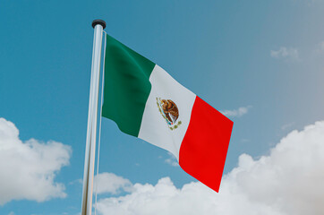 Mexico National Flag with Sky Background 3d illustration image