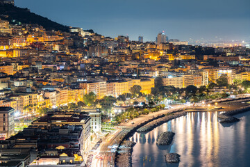The city of Naples next to the harbor, photographed from above.