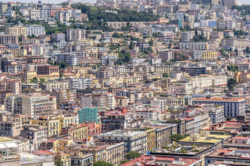 The many houses built on the hillside in Naples.