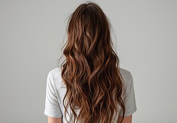 Fototapeta premium Portrait of a beautiful girl with luxurious curly long hair,Lively hair,copy space,Back view concept.