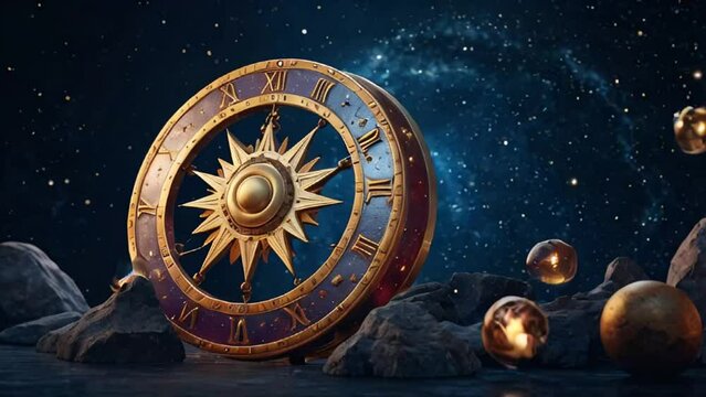 Astrological wheel golden on dark background