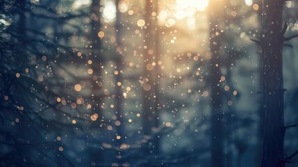 Fototapeta premium Sunlight filtering through tall trees creating a hazy dreamlike bokeh effect