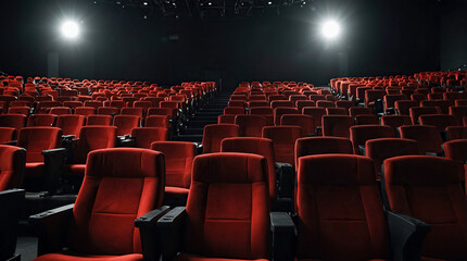 Empty cinema auditorium, Red seats on a cinema theatre