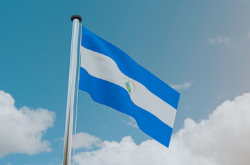 Nicaragua National Flag with Sky Background
