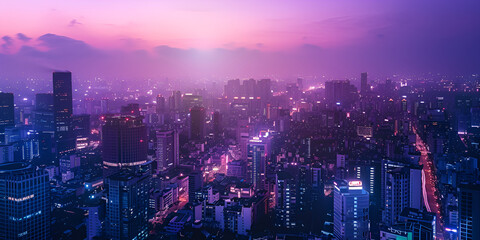 Nighttime Cityscape from Skyscraper Summit
