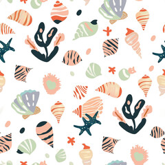 Shells pattern on white or transparent background.