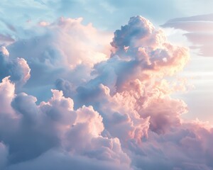 Romantic fluffy cloudscape in the sky, captured in a horizontal frame, highlighting the beauty of nature without any people