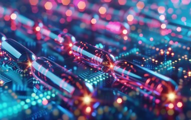 Fototapeta premium Seamless data integration in AI medication, enabling real-time analysis and accelerated drug development cycles