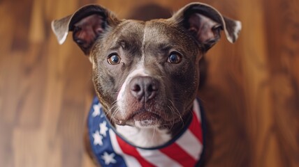 Curious and Loyal Pet with American Flag Bandana